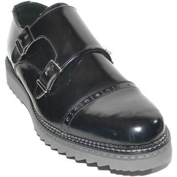 Image of Classiche basse Malu Shoes Scarpe Scarpe uomo doppia fibbia eleganti vera pelle nero con fondo fu