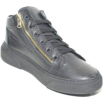 Scarpe Uomo Sneakers basse Made In Italia Sneakers alta in vera pelle bortolata di nappa con doppia zip o Nero
