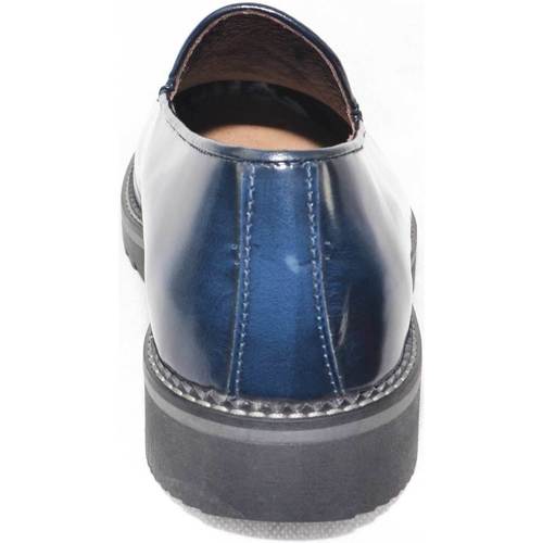Scarpe Uomo Mocassini Malu Shoes Scarpe mocassino pelle blu lucido abrasivato fondo nero righo g Blu
