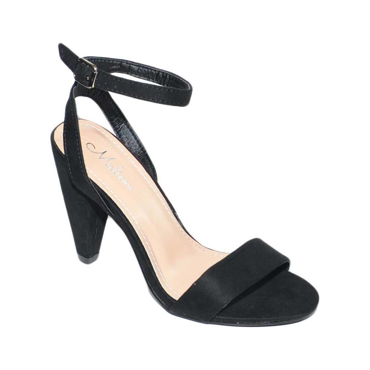 Scarpe Donna Sandali Malu Shoes Sandalo donna nero scamsciato con fascetta sottile e cinturino Nero