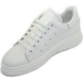 Image of Sneakers Malu Shoes Sneakers bassa uomo bianca in vera pelle riporto bianco e lacci