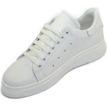 Image of Sneakers Malu Shoes Scarpe Sneakers bassa uomo bianca in vera pelle riporto bianco e lacci