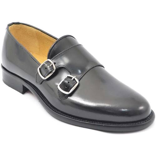 Scarpe Uomo Mocassini Malu Shoes Scarpe uomo con fibbia doppia nero sottile derby vintage in ver Nero
