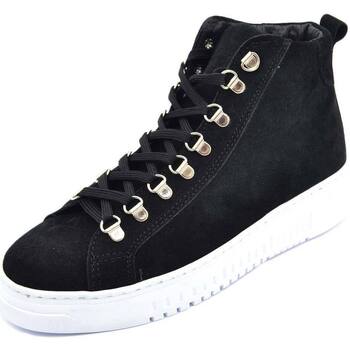 Image of Sneakers alte Malu Shoes Scarpe Sneakers uomo alta nera in vera pelle scamosciata con ganci in