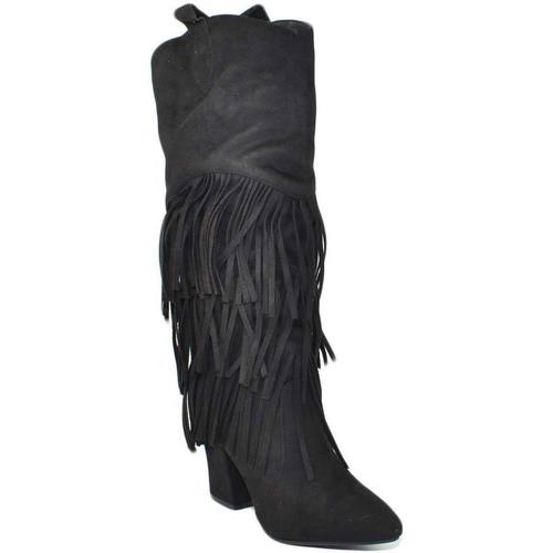 Scarpe Donna Stivali Malu Shoes Stivali donna texani camperos in camoscio nero con frange lungh Nero