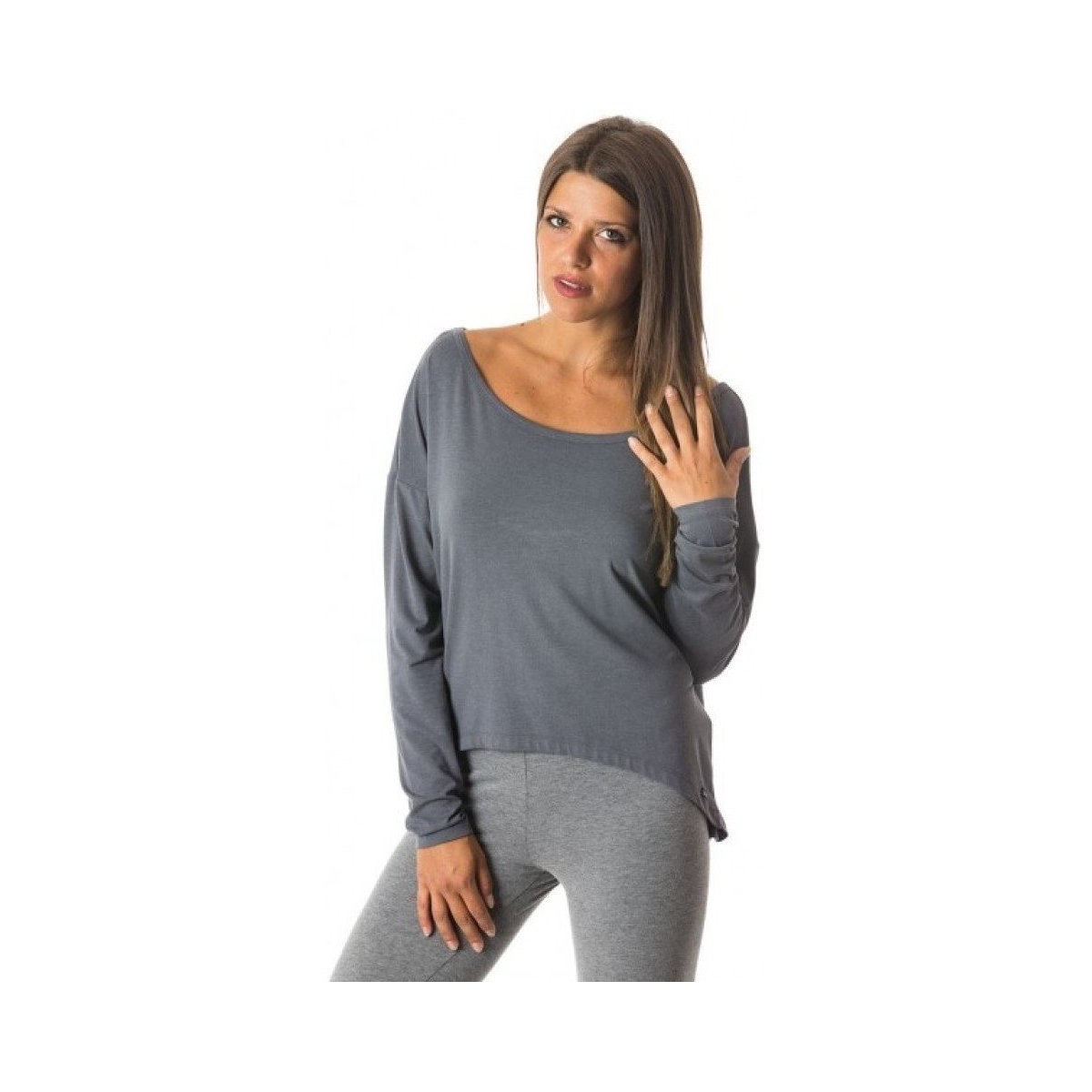 Abbigliamento Donna T-shirts a maniche lunghe Everlast Maglia Donna Yoga Maxi Jersey Grigio