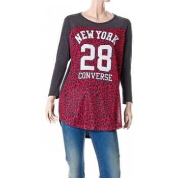 Abbigliamento Donna T-shirts a maniche lunghe Converse T-shirt donna Authentic Lady Mesh Leopard Grigio