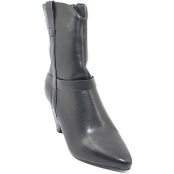 Image of Tronchetti Malu Shoes Scarpe Camperos donna neri con tacco western in pelle liscia con rifin