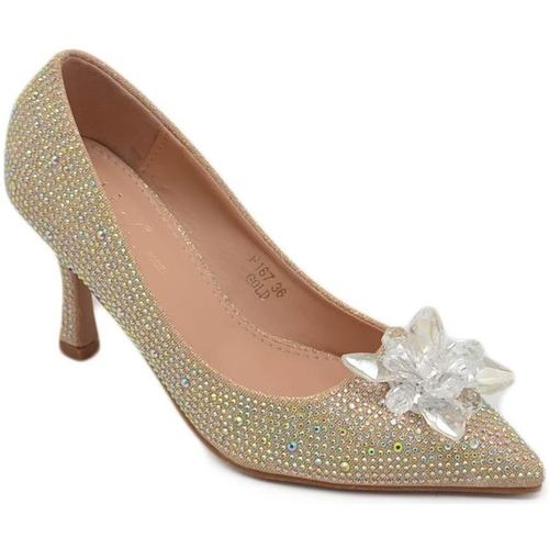 Scarpe Donna Décolleté Malu Shoes Decolette' scarpa donna gioiello spilla cristallo di ghiaccio d Oro
