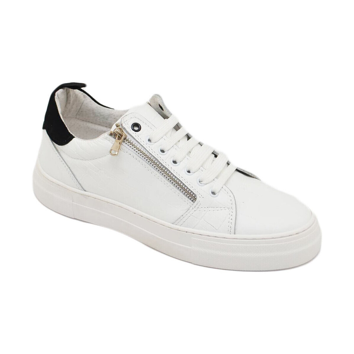 Scarpe Uomo Sneakers basse Malu Shoes Sneakers uomo bassa bianca zip cerniera in vera pelle stampa co Bianco