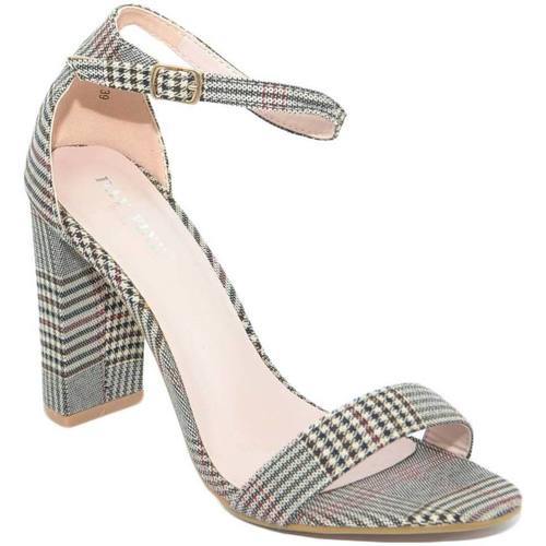 Scarpe Donna Sandali Malu Shoes Sandalo donna fantasia scozzese tacco largo alto 10 cm cinturin Marrone