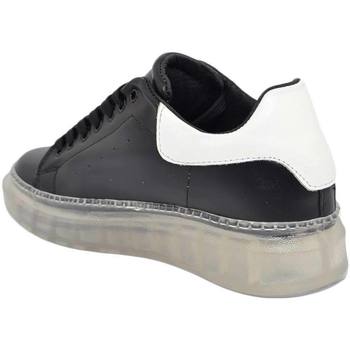 Scarpe Donna Sneakers basse Malu Shoes Scarpe donna bassa in vera pelle vitello nero e fortino bianco Nero