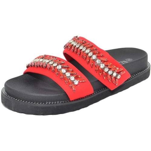 Scarpe Donna Ciabatte Malu Shoes Pantofola donna sandalo rosso con strass tono su tono moda mar Rosso