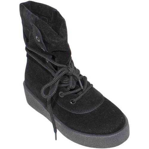 Scarpe Donna Sneakers alte Malu Shoes Sneakers alta art.8667 in nabuk nero con fondo alto nero stile Nero