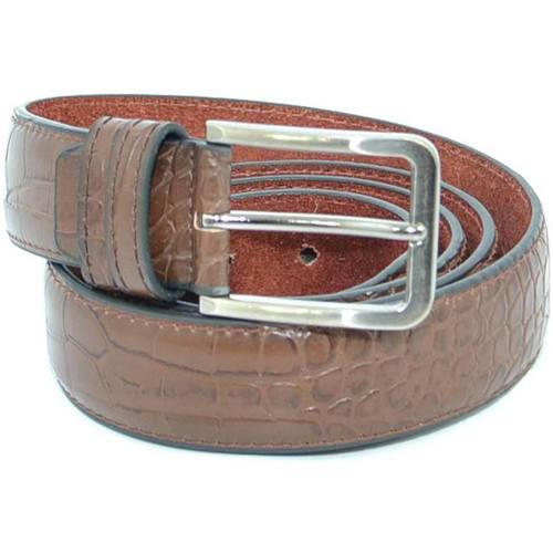 Accessori Uomo Cinture Malu Shoes Cintura Uomo In Pelle Squamata Cocco H2,5cm Tinta Unita Marrone Marrone