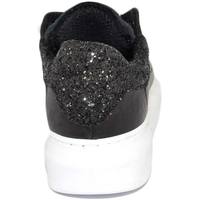 Scarpe Donna Sneakers basse Malu Shoes Sneakers donn bassa in vera pelle vitello nero e fortino glitte NERO
