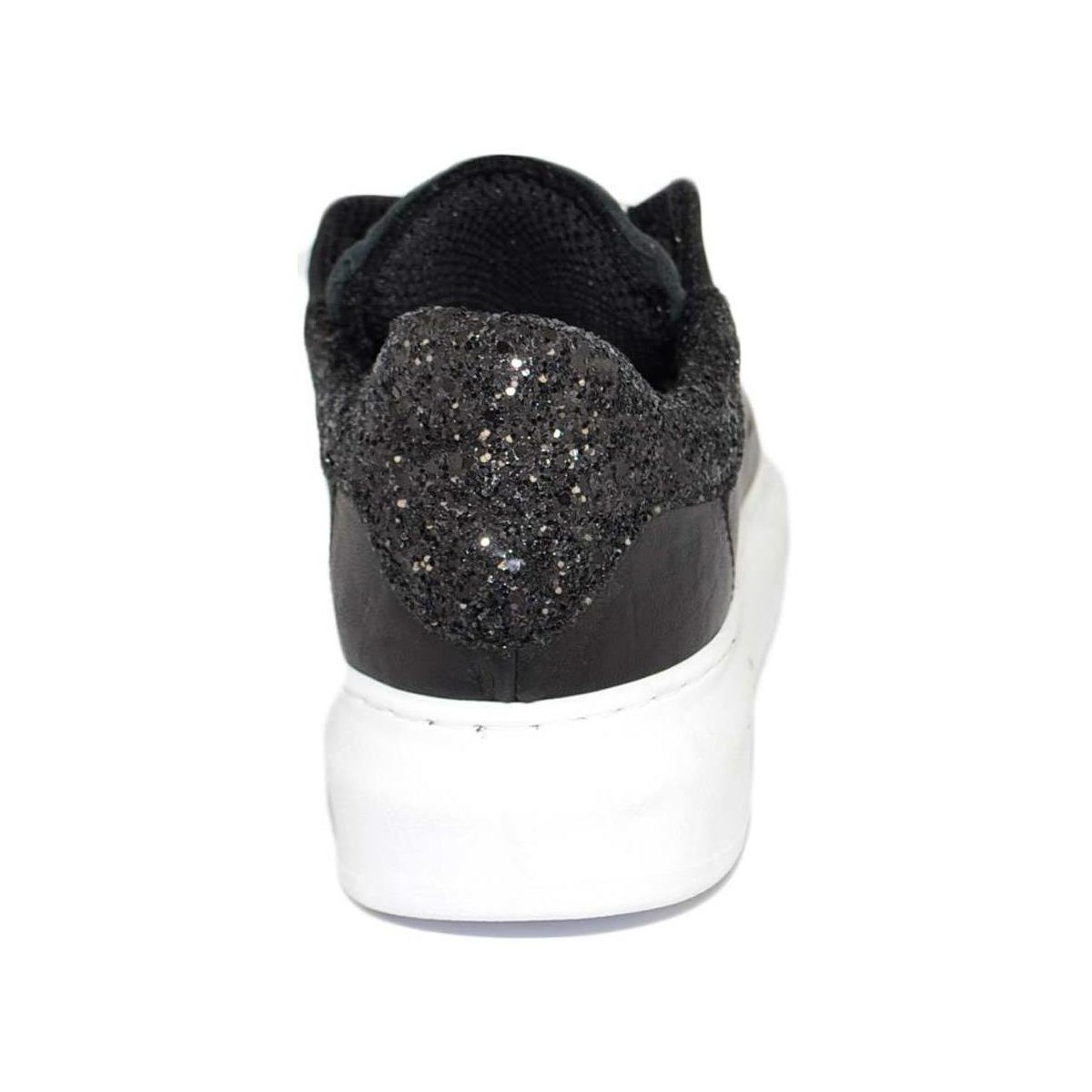 Scarpe Donna Sneakers basse Malu Shoes Sneakers donn bassa in vera pelle vitello nero e fortino glitte Nero