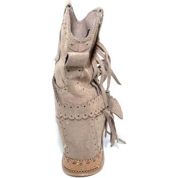Scarpe Donna Stivaletti Malu Shoes Stivaletto donna indianini taupe scamosciati con frange zeppa i Beige