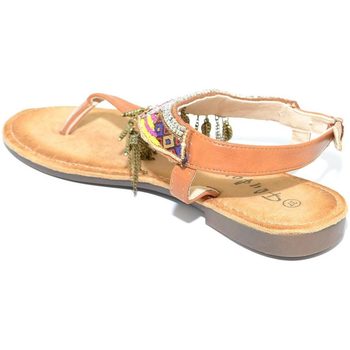 Scarpe Donna Sandali Malu Shoes Sandalo basso ibiza cuoio basso infradito con frange, corallini Multicolore