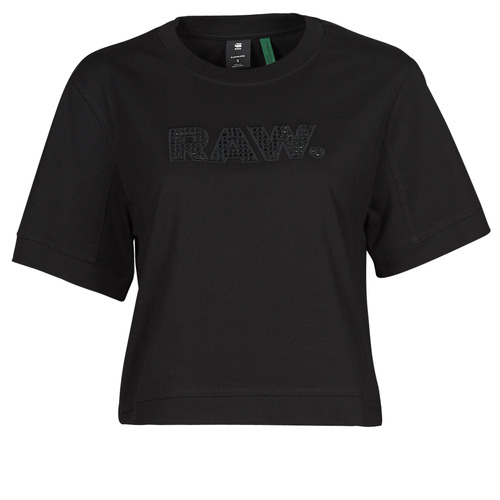 Abbigliamento Donna T-shirt maniche corte G-Star Raw BOXY FIT RAW EMBROIDERY TEE Nero