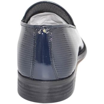 Image of Scarpe Malu Shoes Scarpe Mocassini uomo slip on classico vera pelle lucida blu striatura