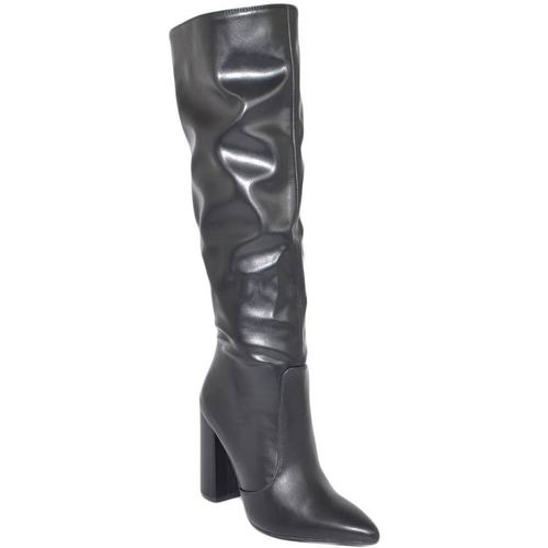 Scarpe Donna Stivali Malu Shoes Stivale donna alto rigido in pelle nero con tacco largo stampa Nero