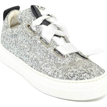 Scarpe Donna Sneakers basse Malu Shoes Sneaker donna glitterata argento vera pelle chiusura nastri mad Multicolore