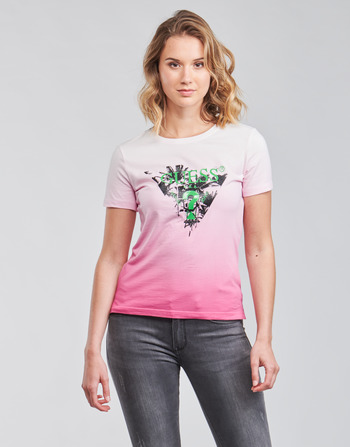 Guess SS CN PALMS TEE Rosa / Multicolore