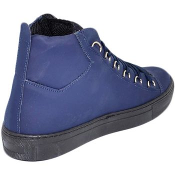 Scarpe Uomo Sneakers alte Malu Shoes Sneakers alta blu in vera pelle gommata blu impermeabile e ganc Blu