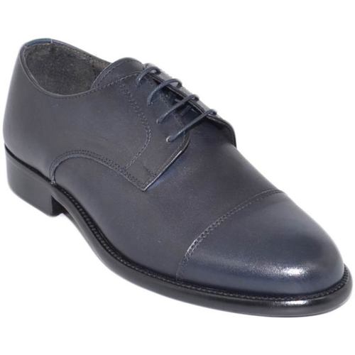 Scarpe Uomo Derby & Richelieu Malu Shoes Scarpe uomo stringate mezza punta vera pelle nappa blu made in Blu