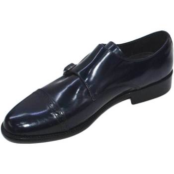 Image of Classiche basse Malu Shoes Scarpe Scarpe classiche due fibbie blu abrasivato fondo cuoio vera pel