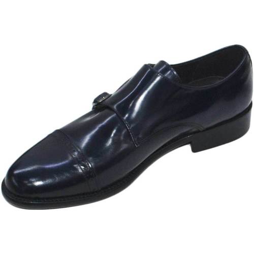 Scarpe Uomo Derby & Richelieu Malu Shoes Scarpe classiche due fibbie blu abrasivato fondo cuoio vera pel Blu