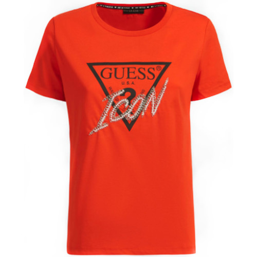 Abbigliamento Donna T-shirt maniche corte Guess Setting stones logo Arancio