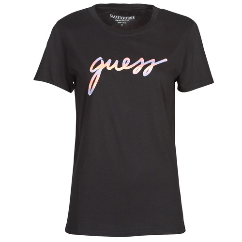 Abbigliamento Donna T-shirt maniche corte Guess SS SUNSET GRADIENT LOGO Nero / Multicolore