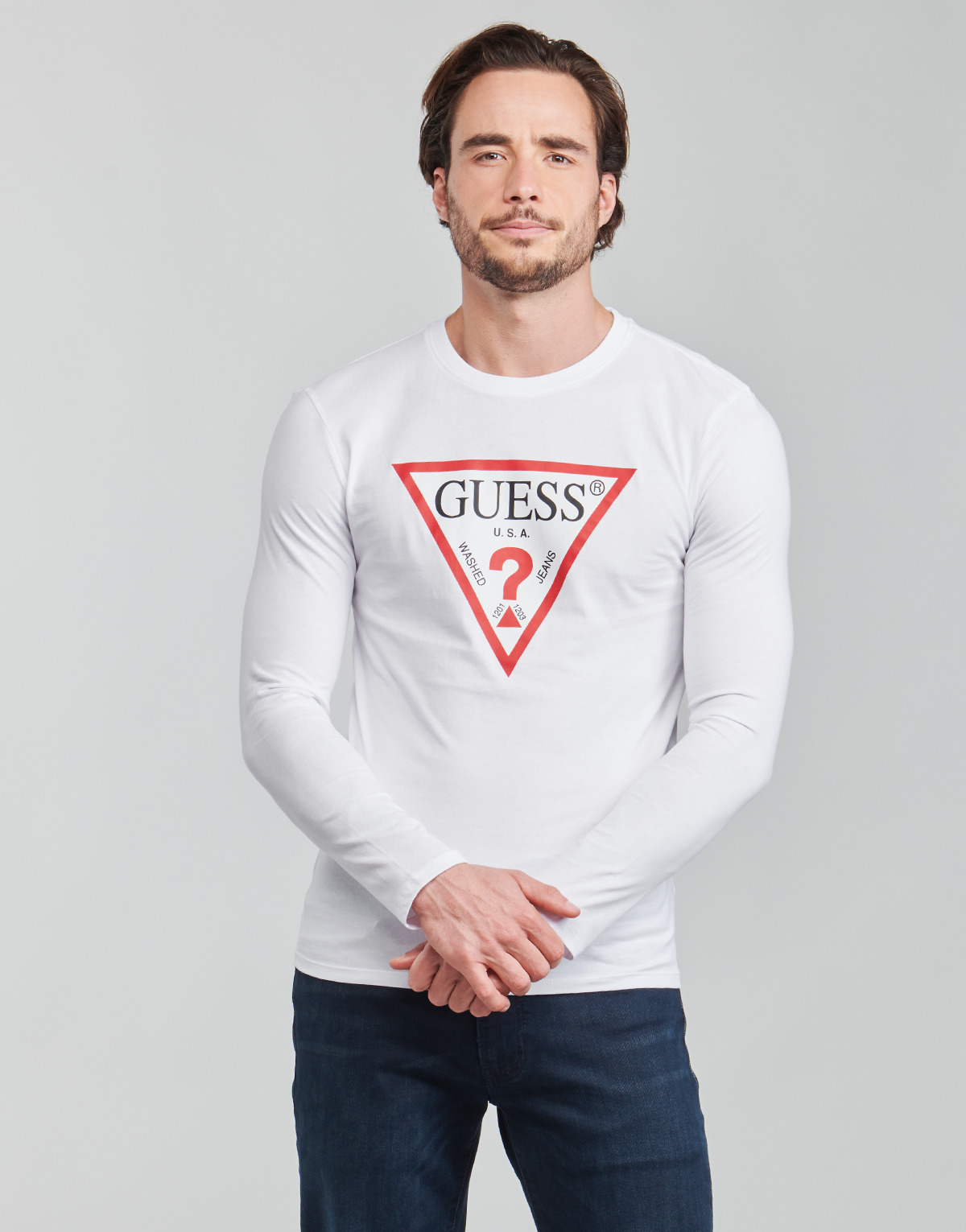 Abbigliamento Uomo T-shirts a maniche lunghe Guess CN LS ORIGINAL LOGO TEE Bianco