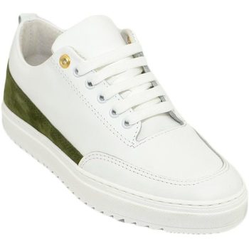 Malu Shoes Scarpe sneakers bassa uomo vera pelle bianco con occhiello oro Verde