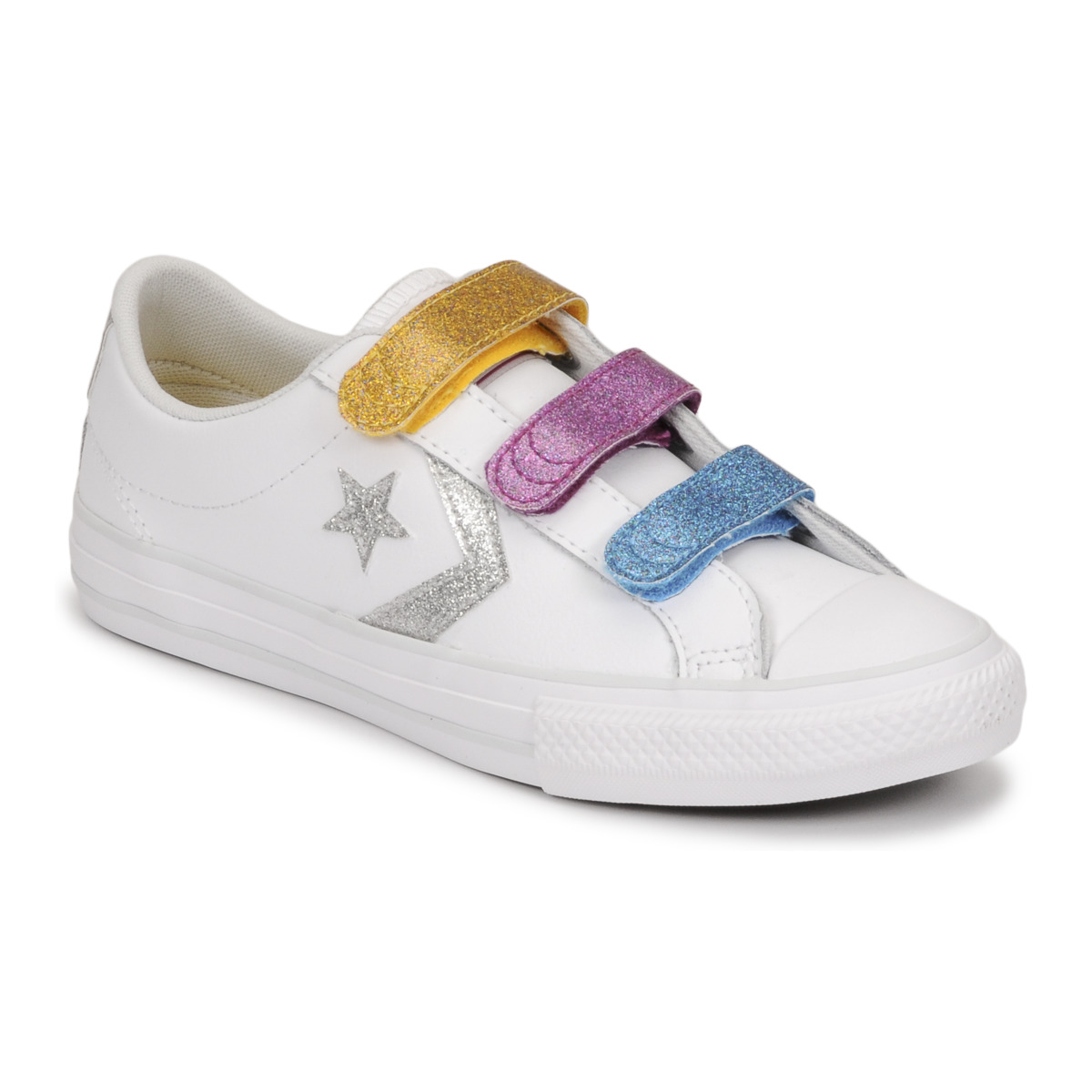 Scarpe Bambina Sneakers basse Converse STAR PLAYER 3V GLITTER TEXTILE OX Bianco / Multicolore