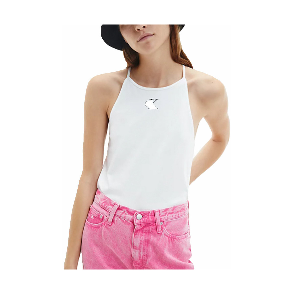 Abbigliamento Donna Top / T-shirt senza maniche Calvin Klein Jeans Little classic logo Bianco