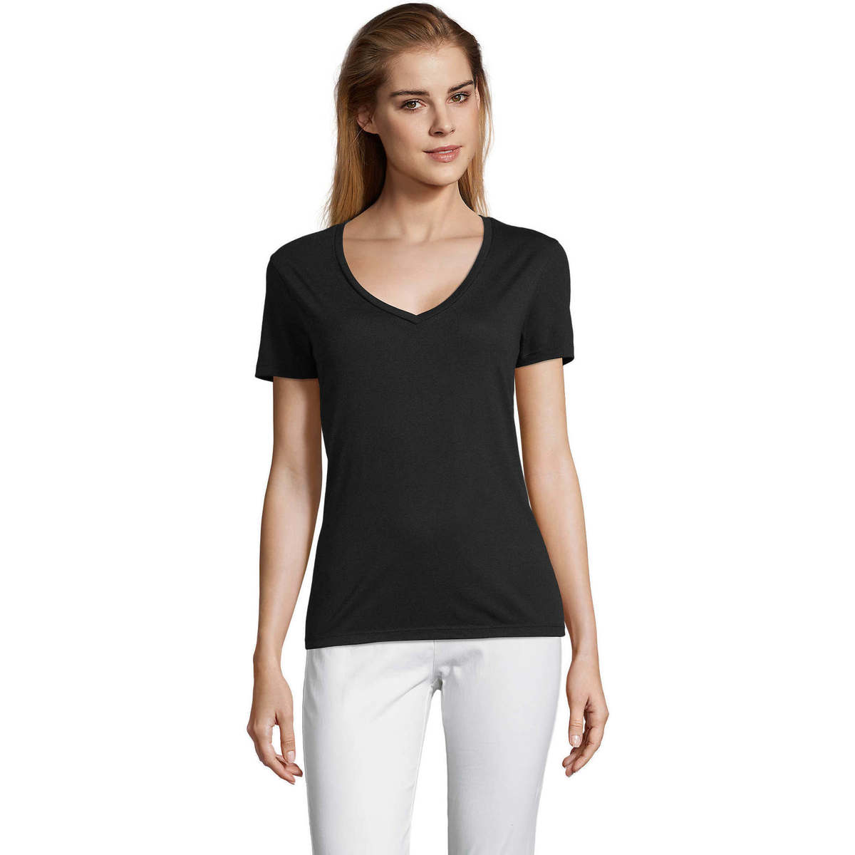 Abbigliamento Donna T-shirt maniche corte Sols MOTION camiseta de pico mujer Nero
