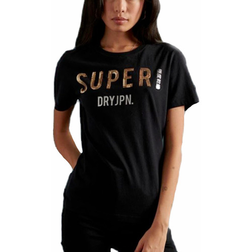 Abbigliamento Donna T-shirt maniche corte Superdry Jpn Sequin black Nero