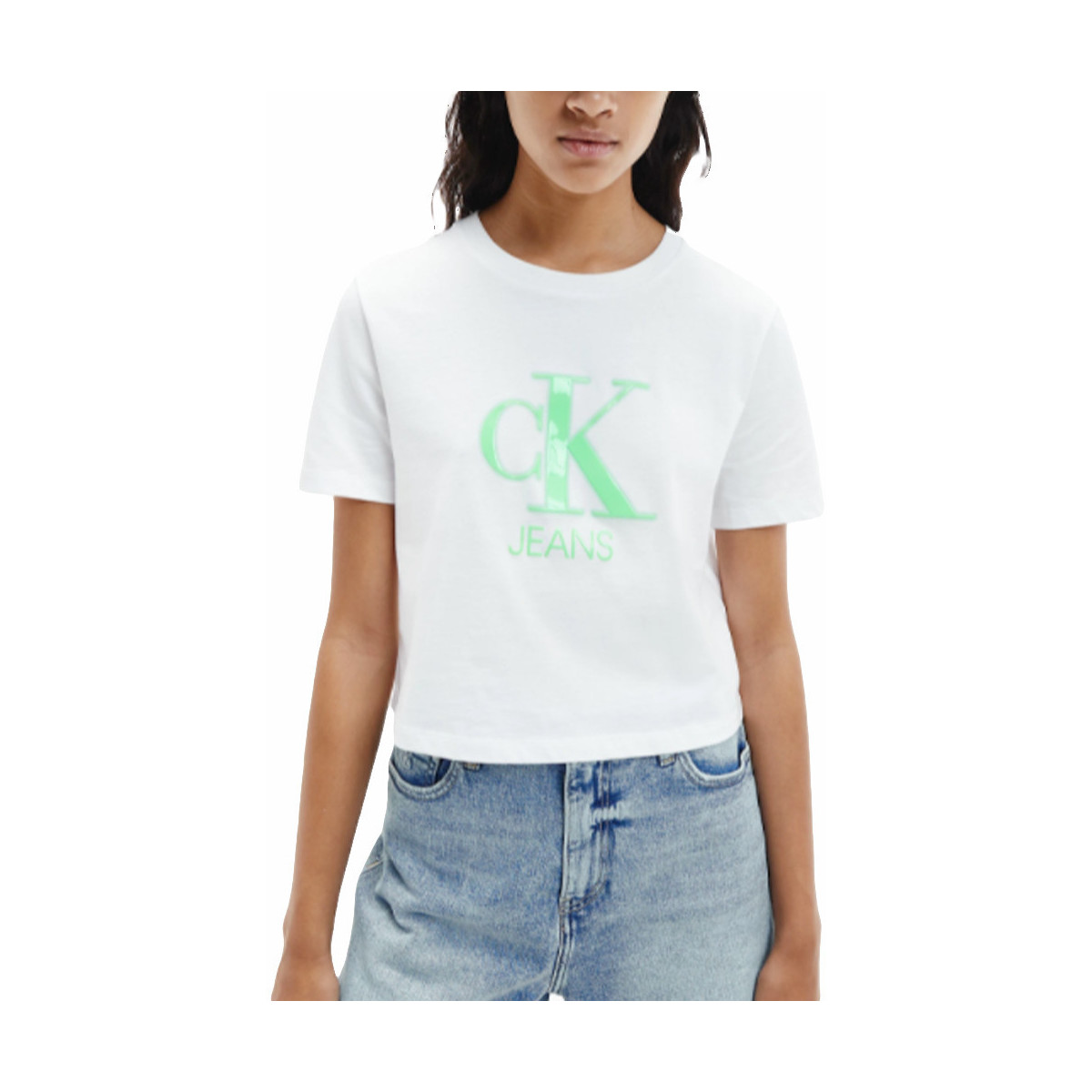 Abbigliamento Donna T-shirt maniche corte Calvin Klein Jeans Front logo relief Bianco