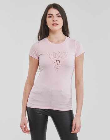 Abbigliamento Donna T-shirt maniche corte Guess SS EYELET FLORAL LOGO R3 Rosa