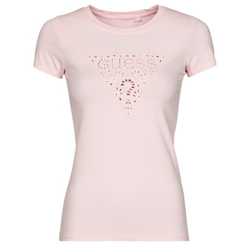 Abbigliamento Donna T-shirt maniche corte Guess SS EYELET FLORAL LOGO R3 Rosa