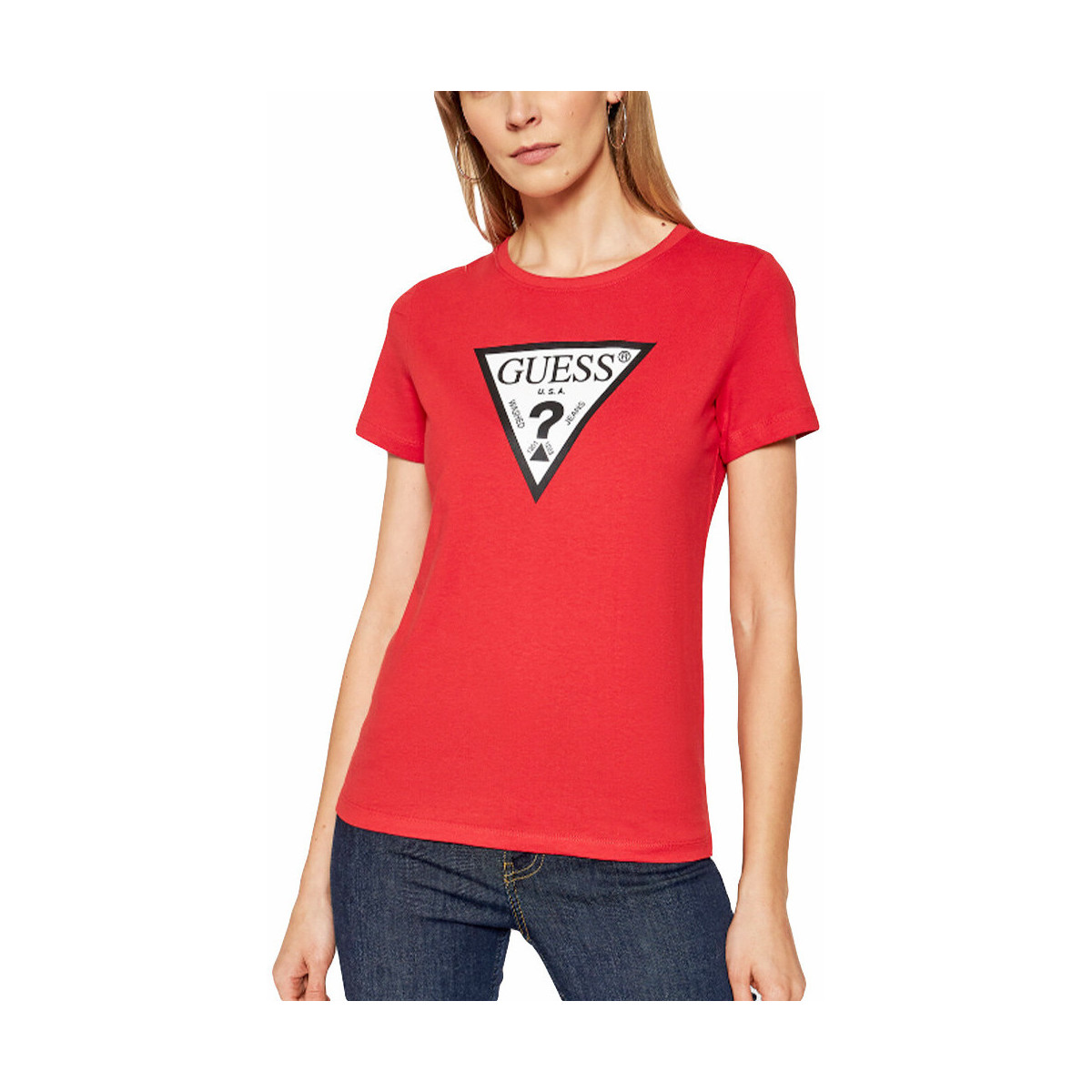 Abbigliamento Donna T-shirt maniche corte Guess Classic logo triangle Rosso