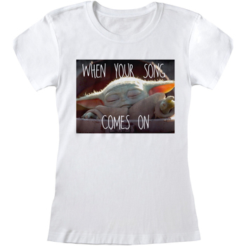 Abbigliamento Donna T-shirts a maniche lunghe Star Wars: The Mandalorian Song Comes On Bianco