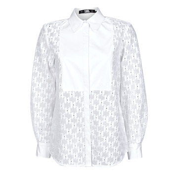 Abbigliamento Donna Camicie Karl Lagerfeld KL MONOGRAM LACE BIB SHIRT Bianco
