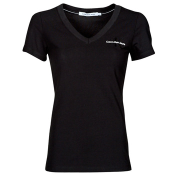Abbigliamento Donna T-shirt maniche corte Calvin Klein Jeans MONOGRAM LOGO V-NECK TEE Nero