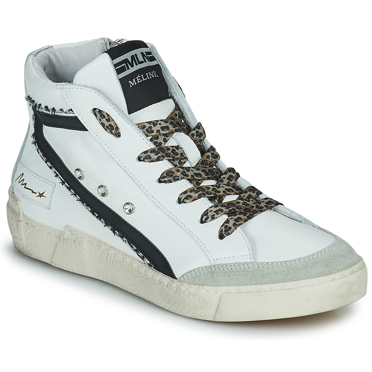 Scarpe Donna Sneakers alte Meline NKC320 Bianco / Nero / Leo