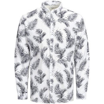Abbigliamento Uomo Camicie maniche lunghe Jack & Jones Camicia Uomo Summer Leaf Lino Bianco
