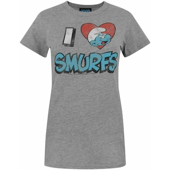 Abbigliamento Donna T-shirts a maniche lunghe Junk Food I Love Smurfs Grigio